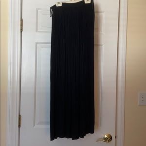 Navy Pleated Silk Skirt